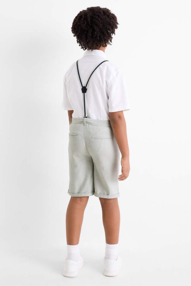 Kinder Jungen - Bermudas mit Hosenträgern und Leinen-Anteil - mintgrün