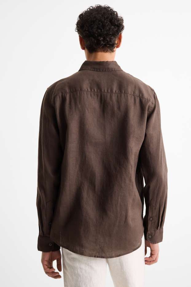 Herren - Leinenhemd - Regular Fit - Kent - dunkelbraun
