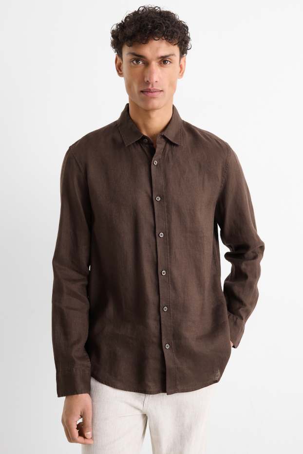 Herren - Leinenhemd - Regular Fit - Kent - dunkelbraun