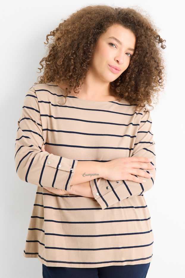 Femmes - Haut à manches longues - à rayures - beige / bleu