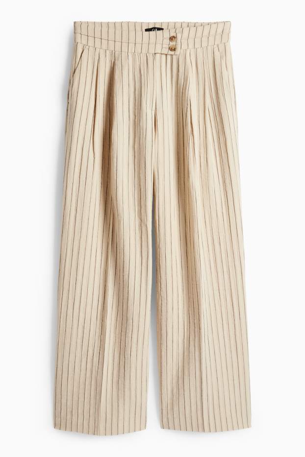 Femei - Pantaloni de stofă - talie medie - wide leg - structurați - negru / nej