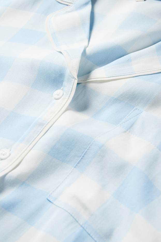 Dámské - Viskózová noční košile - kostkovaná - bílá / světle modrá