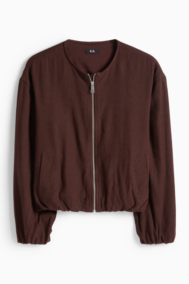 Dámské - Blouson s lněným podílem - tmavohnědá