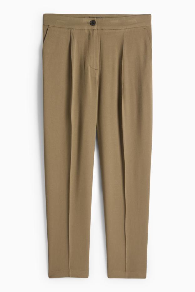 Damen - Stoffhose - Mid Waist - Tapered Fit - khaki