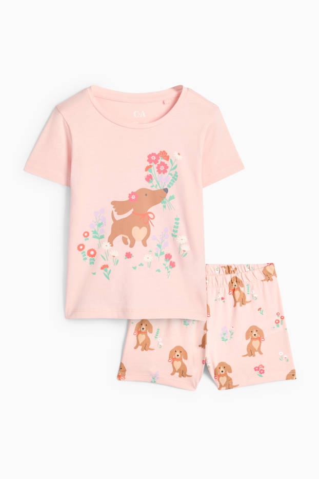 Kinderen: meisjes - Teckel - shortama - 2-delig - roze