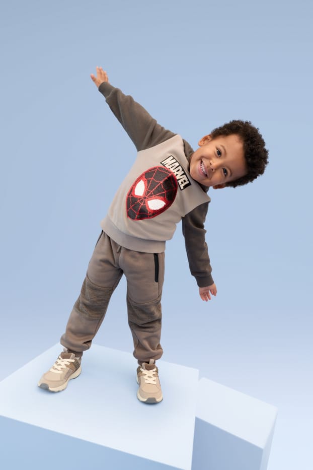 Kinderen: jongens - Spider-Man - hoodie - glanseffect - taupe