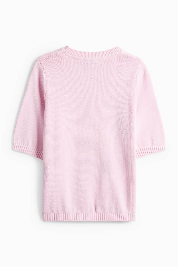Damen - Strickpullover - kurzarm - rosa