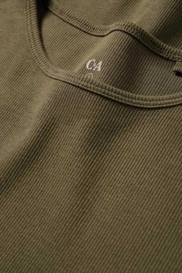 Damen - T-Shirt - Slim Fit - gerippt - dunkelgrün