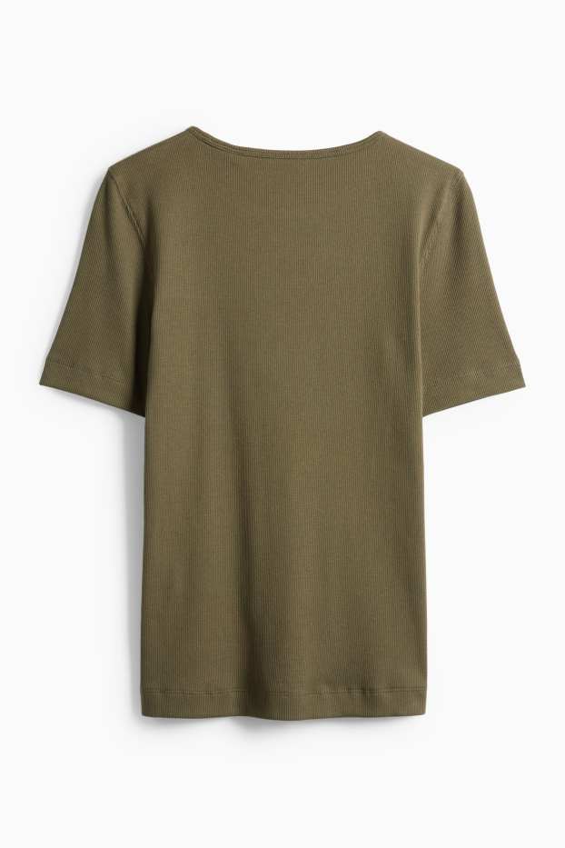 Damen - T-Shirt - Slim Fit - gerippt - dunkelgrün