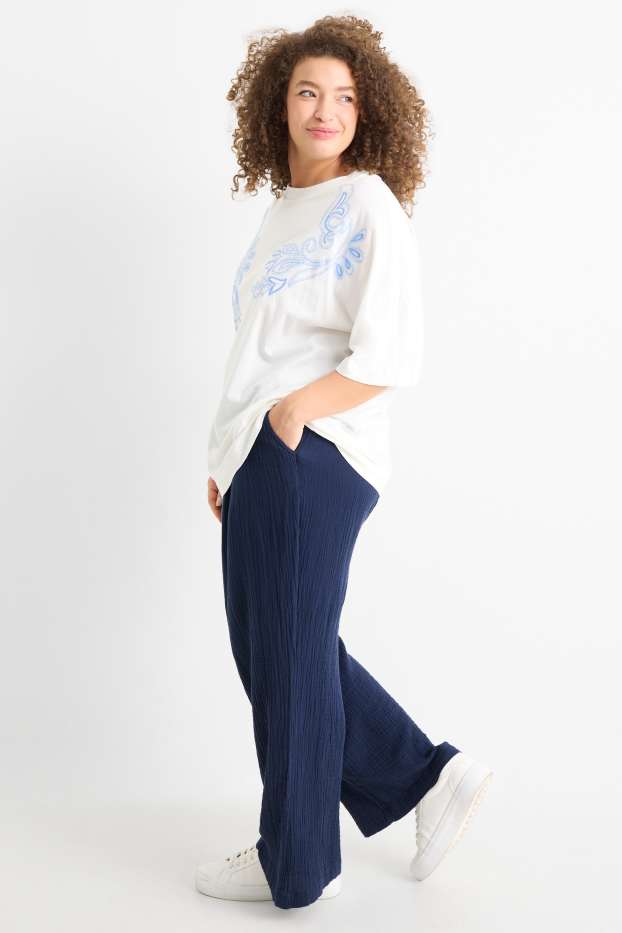 Dona - Pantalons de tela - high waist - relaxed fit - blau fosc