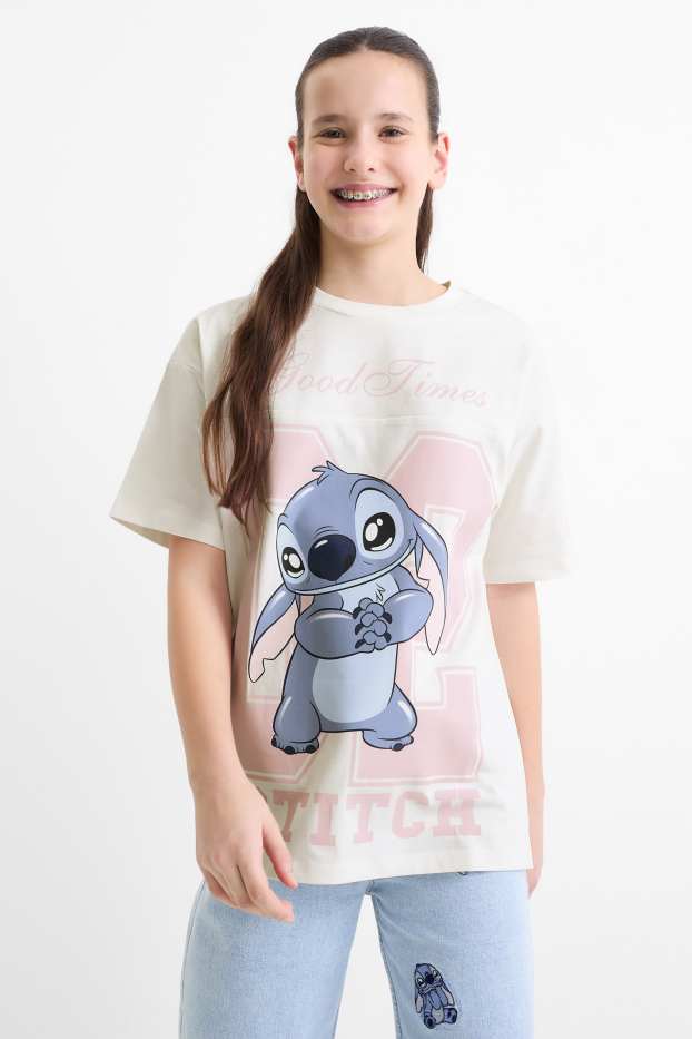 Kinder Mädchen - Lilo & Stitch - Kurzarmshirt - weiß / rosa