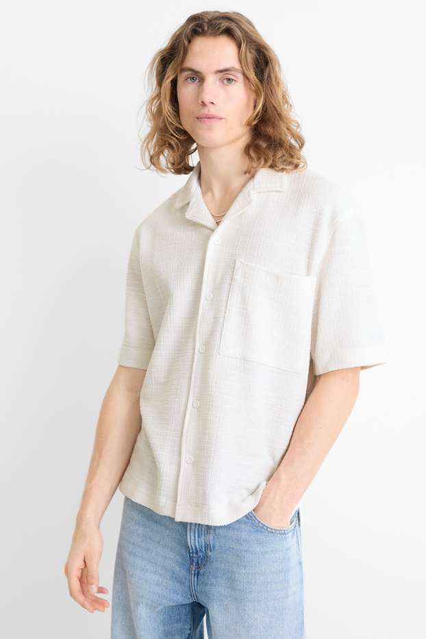 Men - Shirt - relaxed fit - lapel collar - textured - white