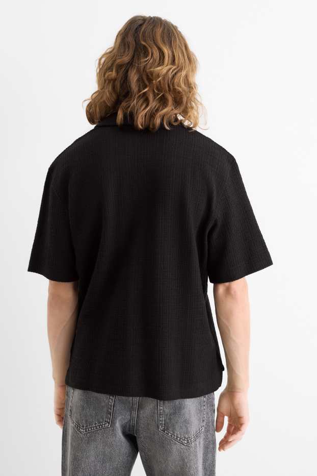 Men - Shirt - relaxed fit - lapel collar - textured - black