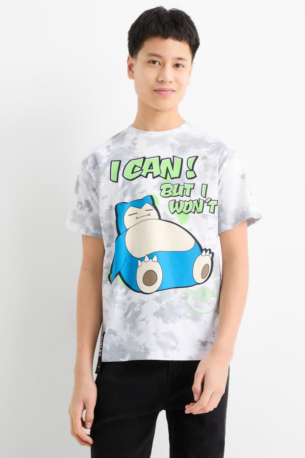 Kinder Jungen - Pokémon - Kurzarmshirt - gemustert - weiss / grau