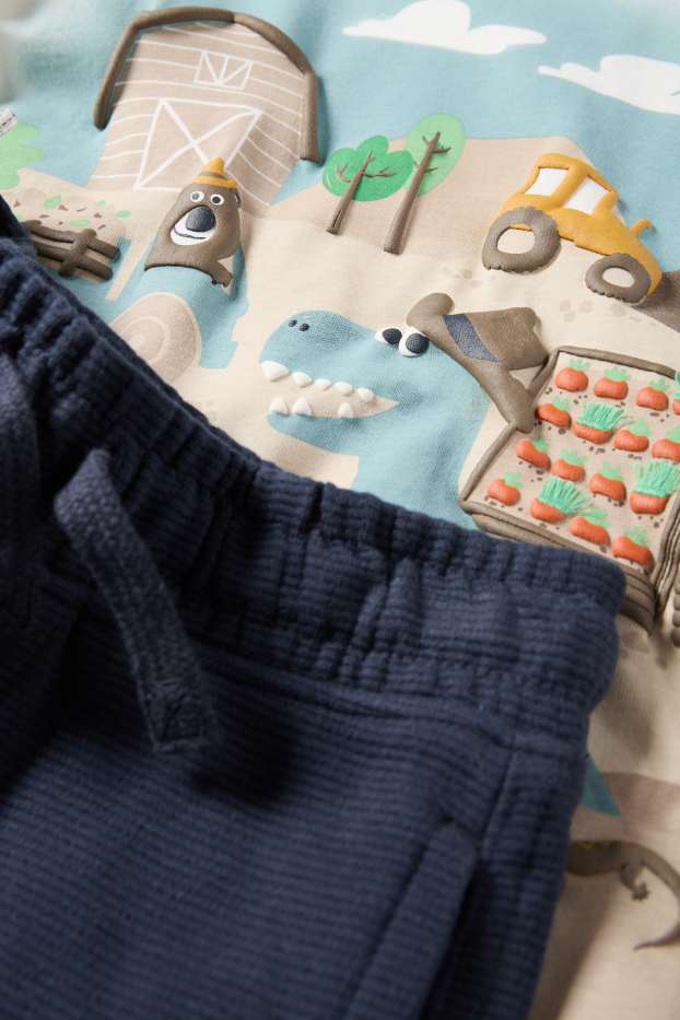 Nen - Granja i dinosaure - conjunt - samarreta de màniga curta i pantalons curts de xandall - blau fosc / blanc