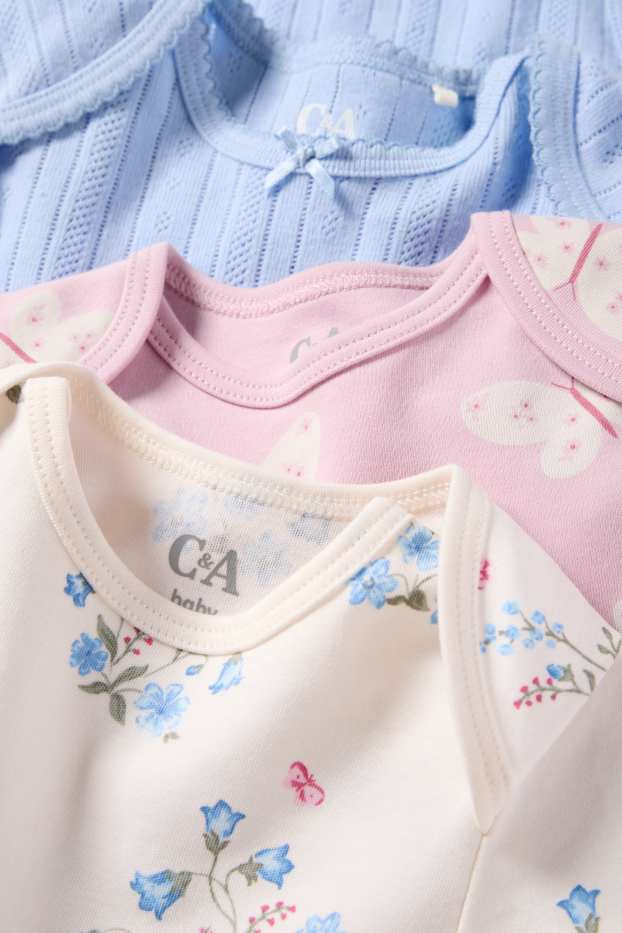 Baby Mädchen - Multipack 3er - Blümchen und Schmetterling - Baby-Body - rosa / blau