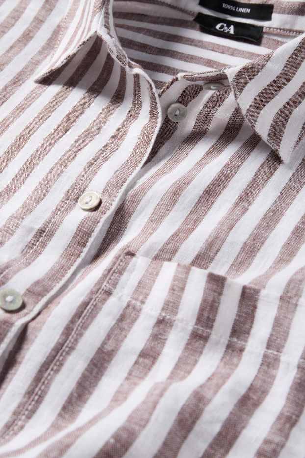 Donna - Camicia di lino - a righe - bianco / beige