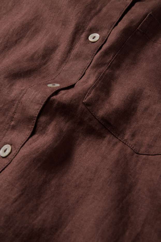 Women - Linen shirt blouse - dark brown