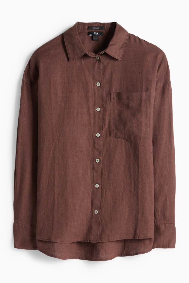 Women - Linen shirt blouse - dark brown