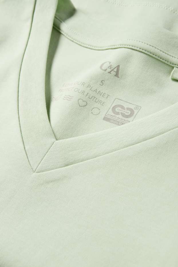 Femmes - T-shirt avec encolure en V - slim fit - vert menthe