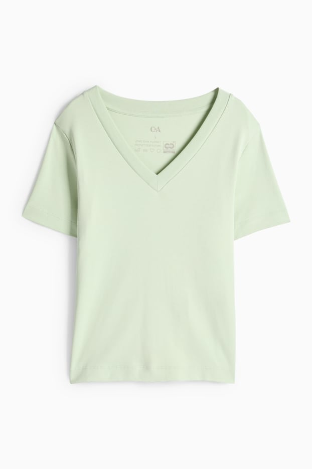 Femmes - T-shirt avec encolure en V - slim fit - vert menthe