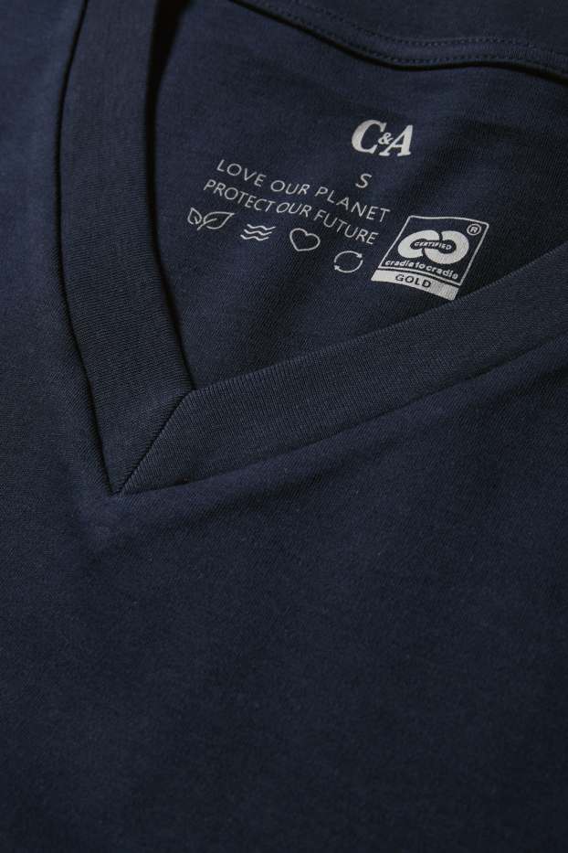 Damen - T-Shirt mit V-Ausschnitt - Slim Fit - dunkelblau