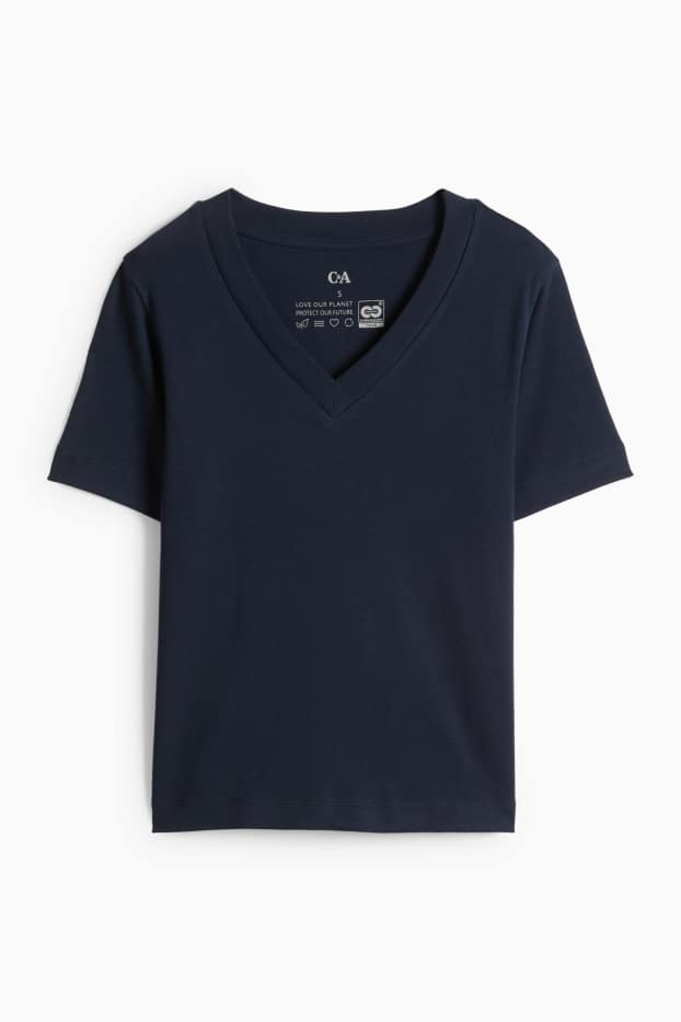 Damen - T-Shirt mit V-Ausschnitt - Slim Fit - dunkelblau