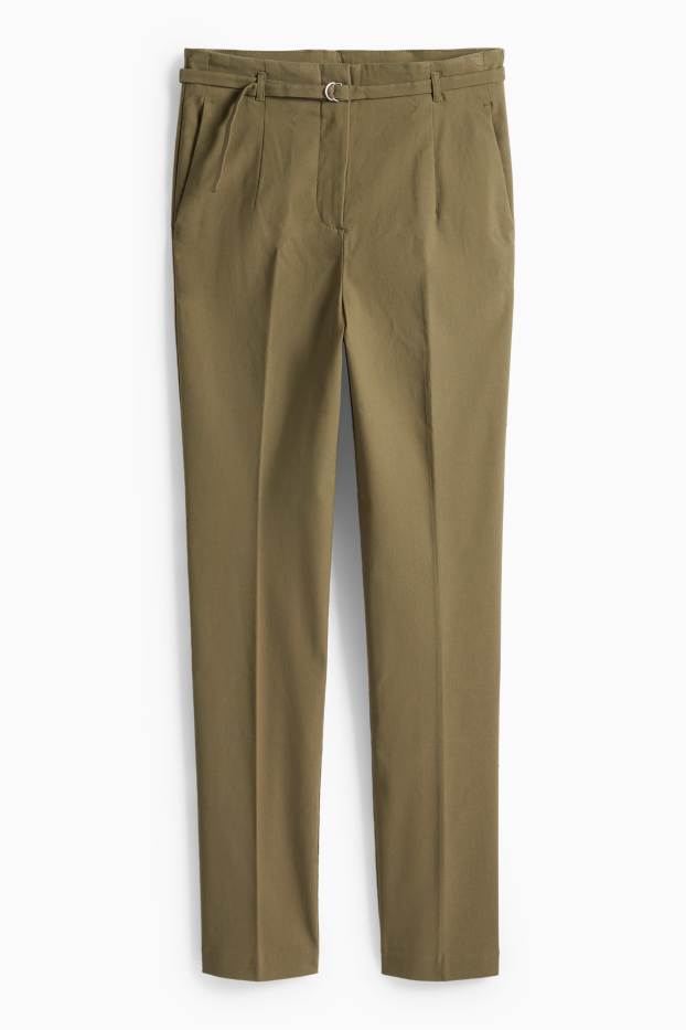 Dames - Pantalon met riem - high waist - slim fit - groen