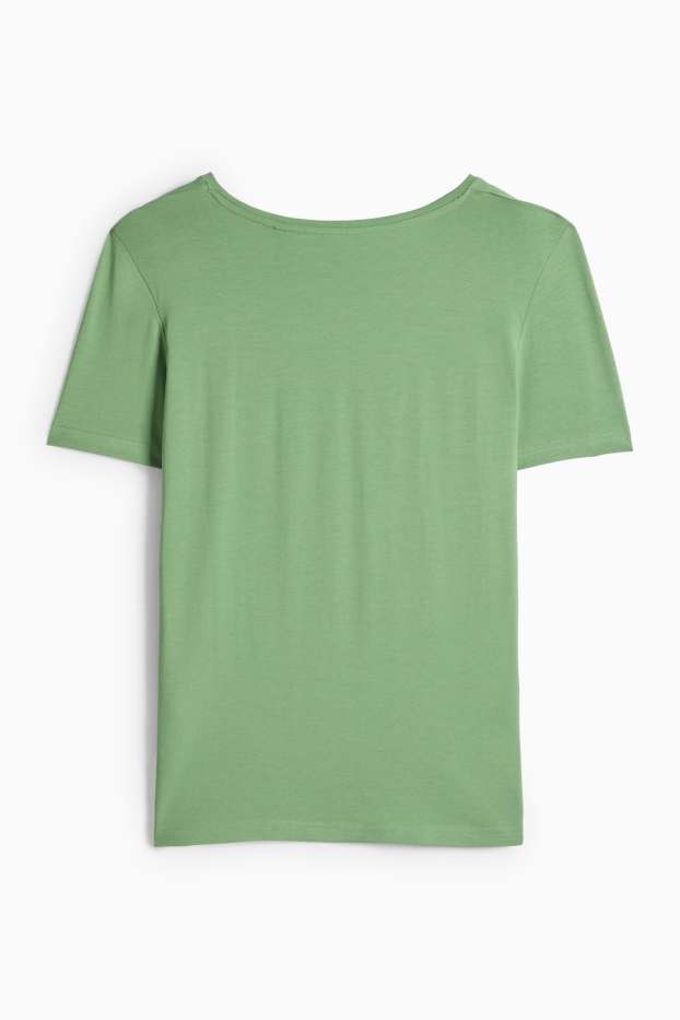 Damen - T-Shirt mit V-Ausschnitt - Slim Fit - grün