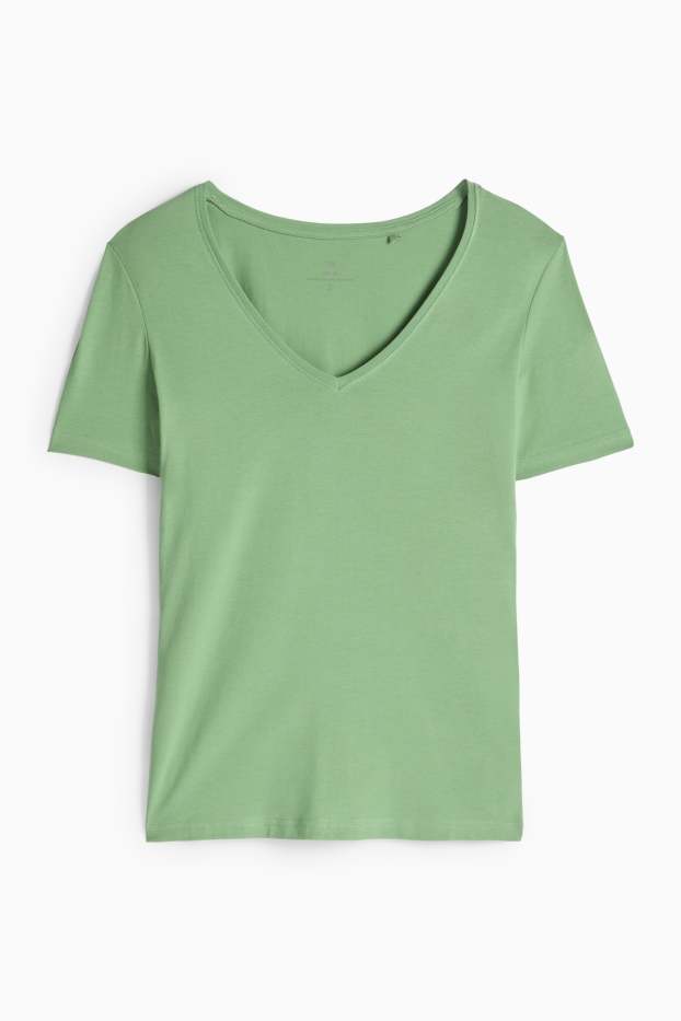 Damen - T-Shirt mit V-Ausschnitt - Slim Fit - grün