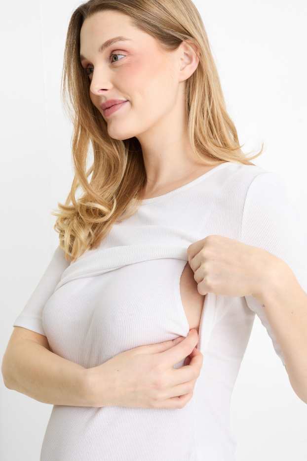 Damen - Still-T-Shirt - Slim Fit - gerippt - weiss