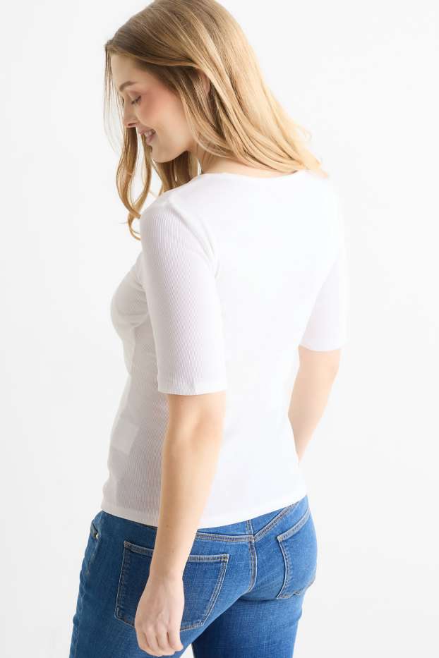 Damen - Still-T-Shirt - Slim Fit - gerippt - weiss