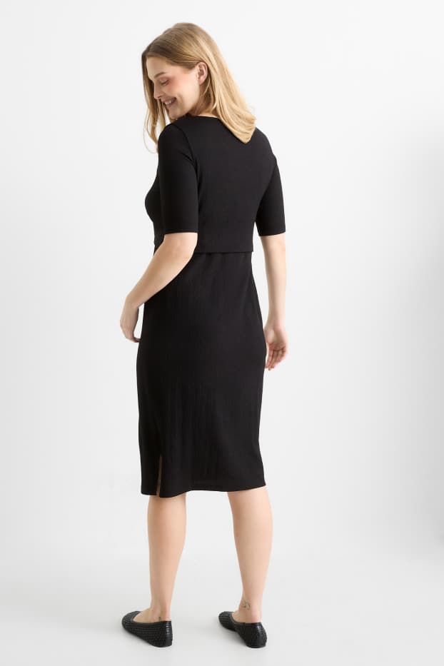 Femmes - Robe de grossesse - finition texturée - noir