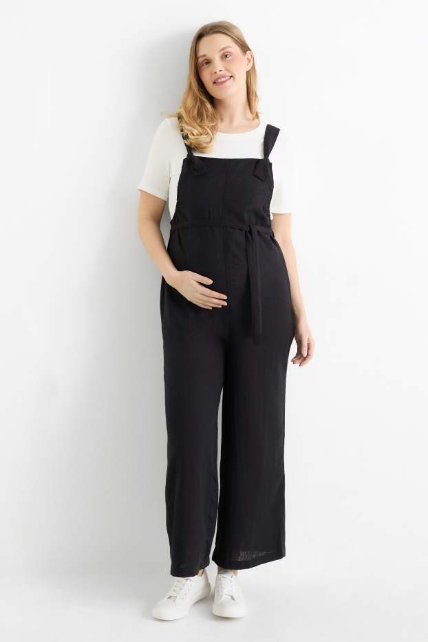 Donna - Set - t-shirt e salopette premaman - 2 pezzi - nero / bianco