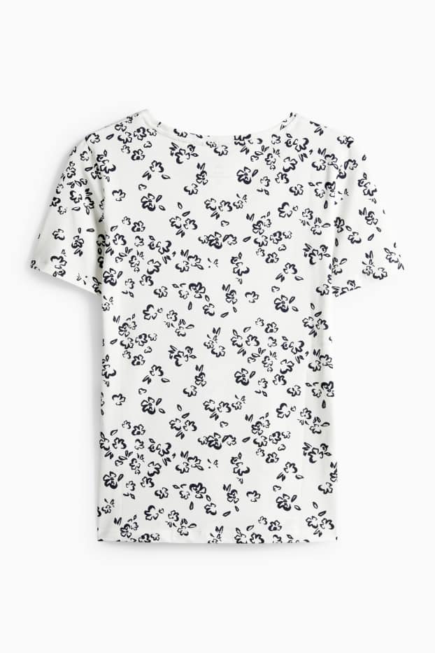 Dámské - Tričko - slim fit - s květinovým vzorem - bílá/černá