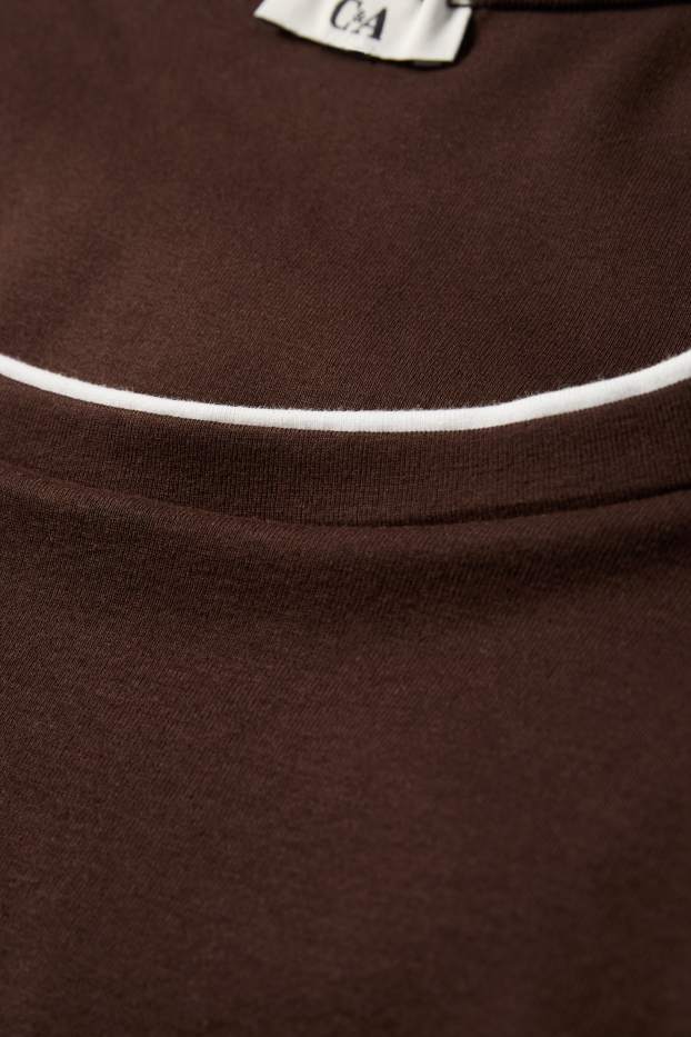 Dámské - Tričko s dlouhým rukávem - slim fit - vzhled 2 v 1 - hnědá