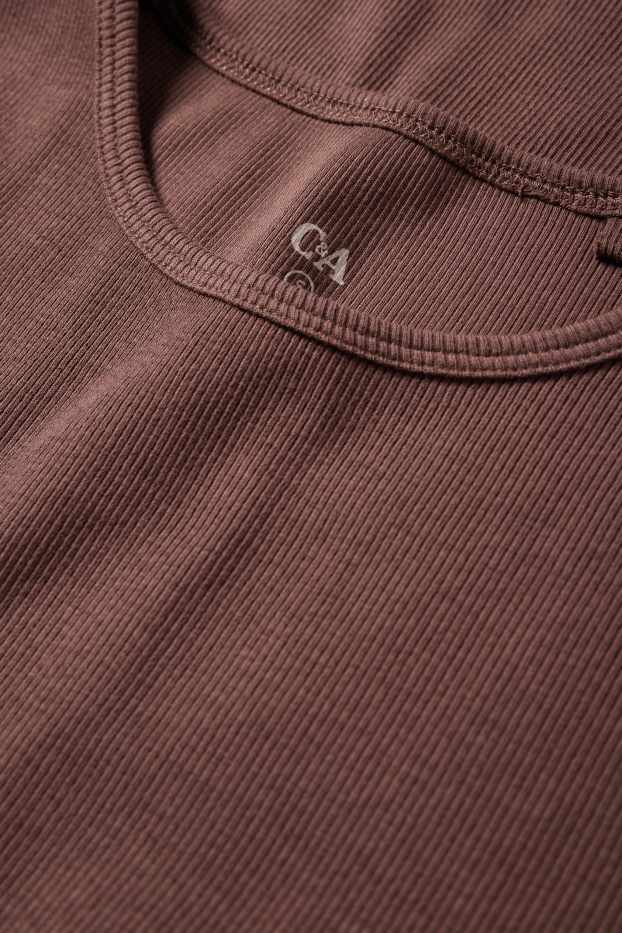 Dames - T-shirt - slim fit - ribstof - bruin
