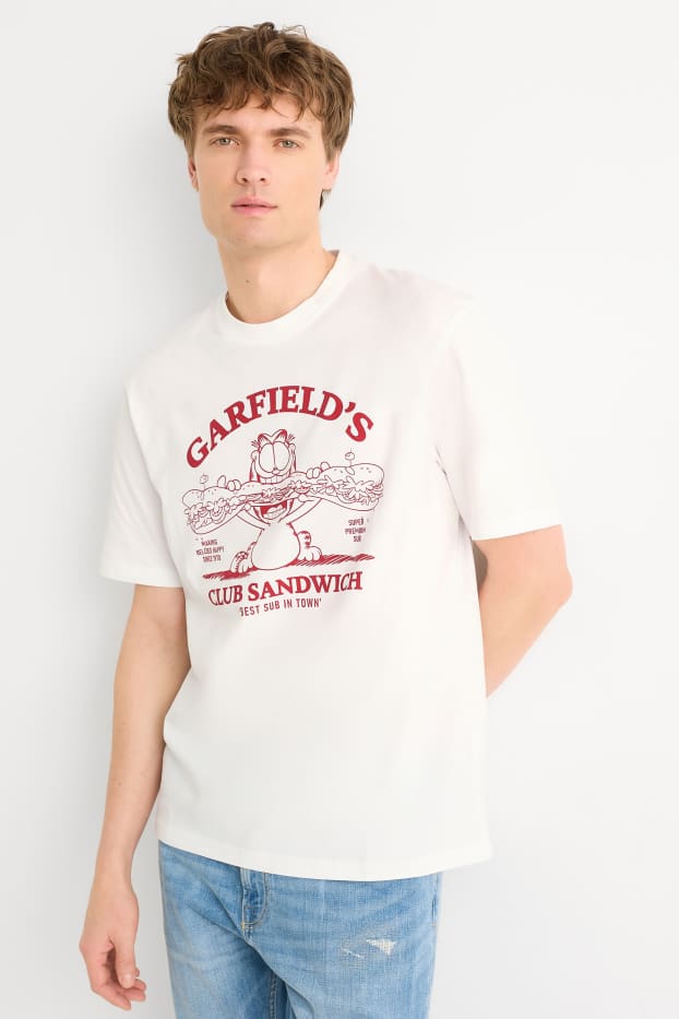 Pánské - Tričko - relaxed fit - Garfield - bílá