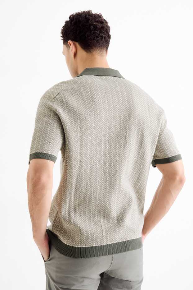 Hommes - Polo en maille - regular fit - finition à motif - vert foncé