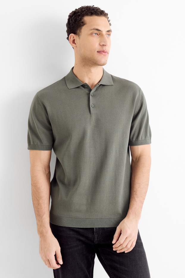 Herren - Strick-Poloshirt - Regular Fit - khaki