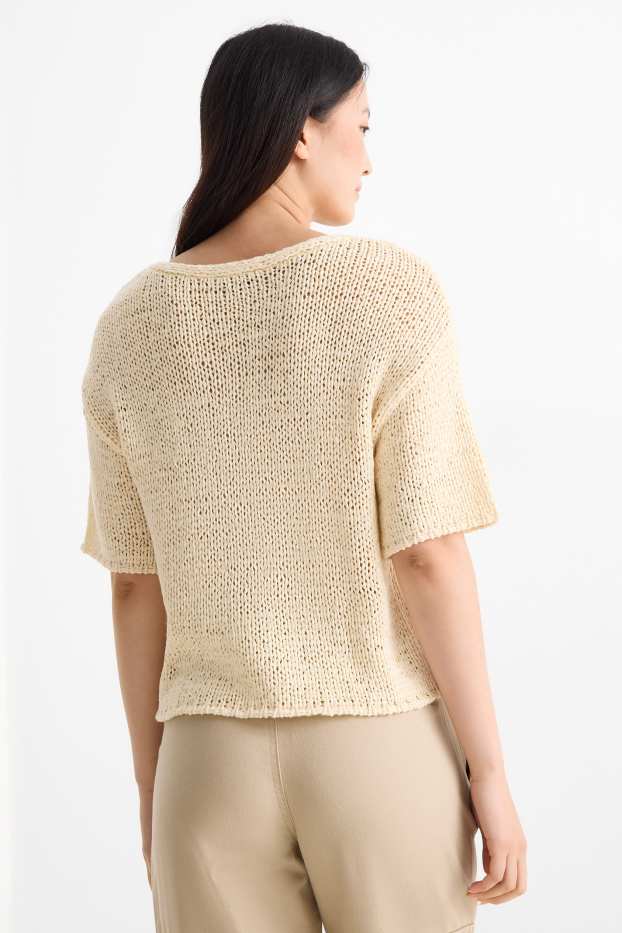 Damen - Strickpullover - kurzarm - hellbeige