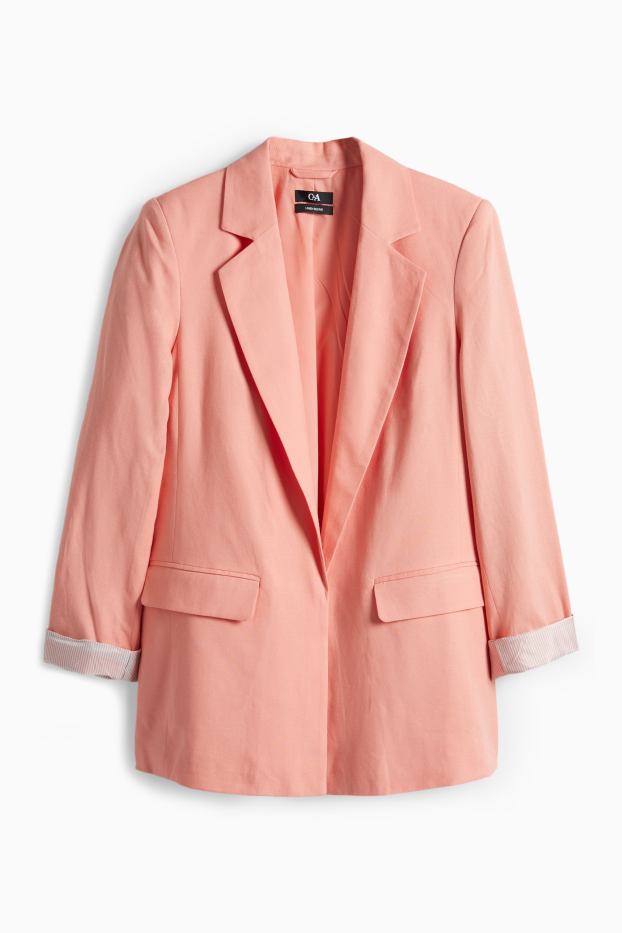 Femmes - Blazer long - regular fit - lin mélangé - corail