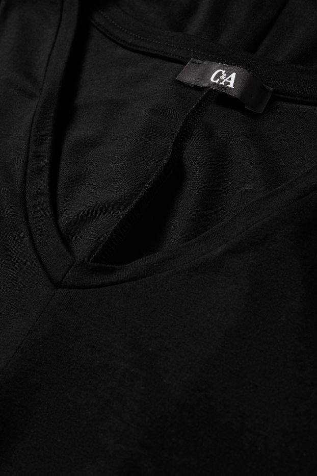 Femei - Tricou cu decolteu în V - negru