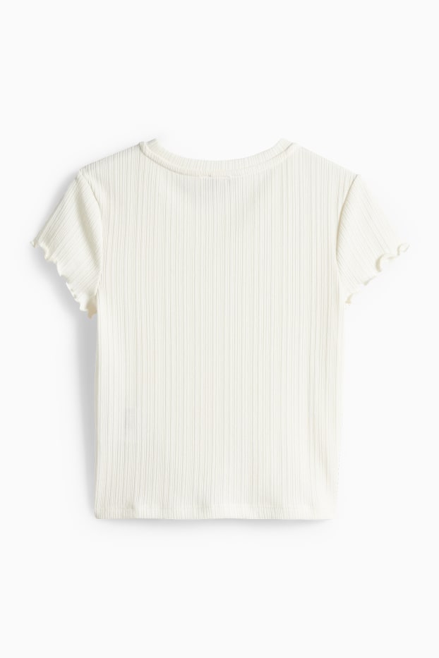 Damen - Crop T-Shirt - Slim Fit - gerippt - cremefarben