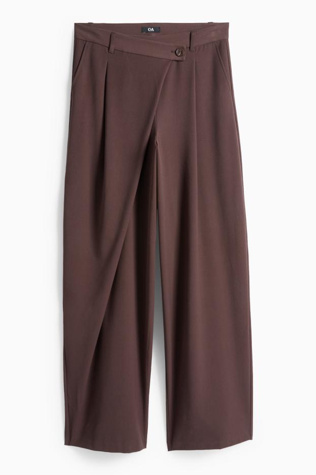 Femmes - Pantalon de toile - mid waist - barrel leg - marron