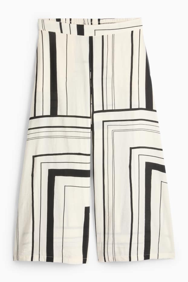 Femmes - Pantalon en toile - high waist - wide leg - à motif - noir / beige