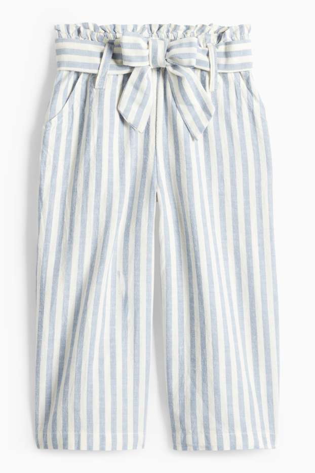 Children Girls - Cloth trousers - wide leg - striped - blue / creme
