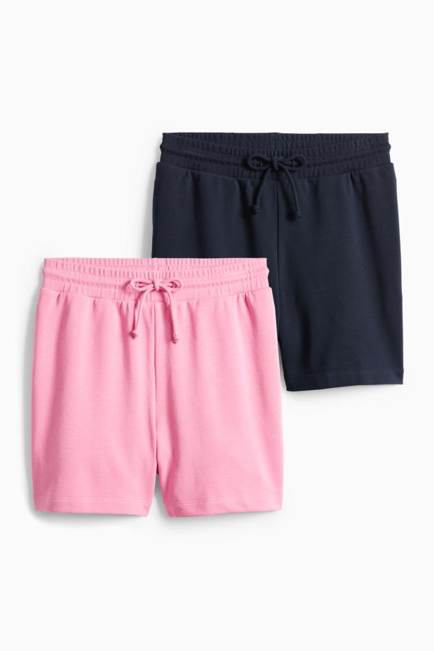 Damen - Multipack 2er - Sweatshorts - schwarz / rosa