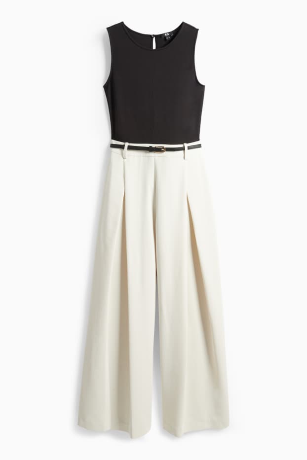 Donna - Tuta con cintura - nero / beige