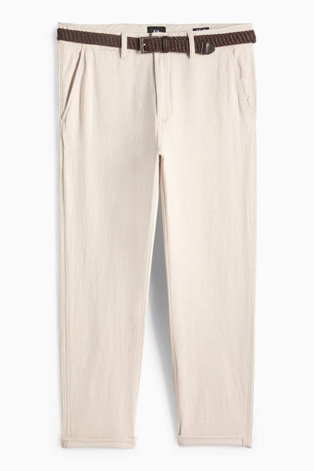 Herren - Chino mit Leinen-Anteil und Gürtel - Regular Fit - beige